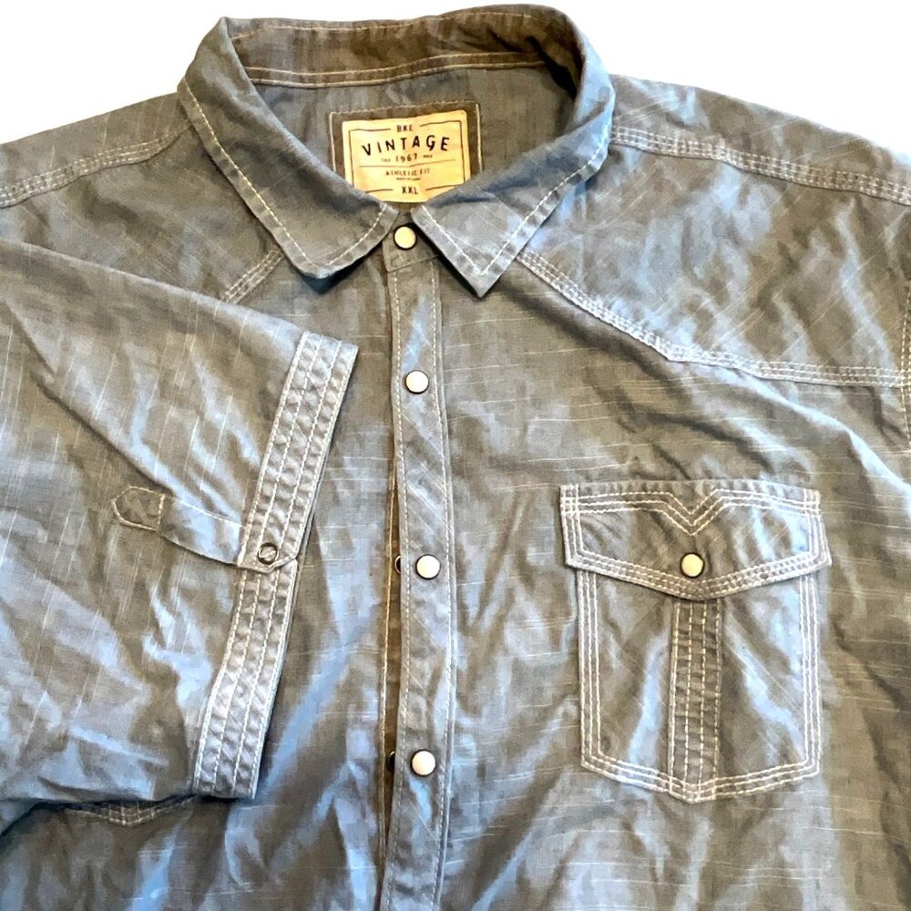 BKE Vintage Chambray‎ Denim Short Sleeve XXL Shirt Athletic Fit
